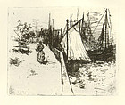 John Henry Twachtman, etching, "Women on the Quay"