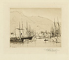 Stephen Parrish, etching, "Port of Nice"