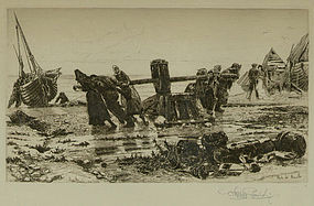Stephen Parrish, etching, "Hauling by the Capstan"