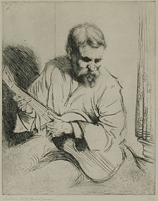 Arthur Heintzelman, etching, "Guitar Player"
