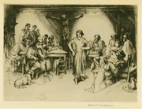 Arthur Heintzelman, etching, "Cafe Montmartrois"