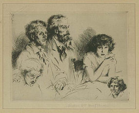 Arthur Heintzelman, etching, "Planche Aux Cinq Croquis"