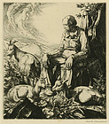 Carl M. Schultheiss, engraving, "Goatherd"