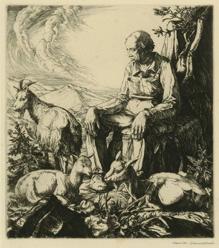 Carl M. Schultheiss, engraving, &quot;Goatherd&quot;