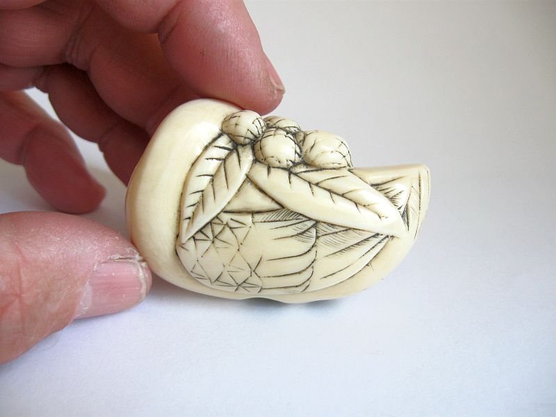 Japanese Netsuke of a Goose With Millet, Signed