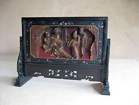 Chinese Wooden Table Screen, Three Dimensional Scene