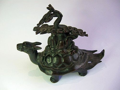 Chinese Late Ming Bronze Water Dropper of a Mythical Turtle