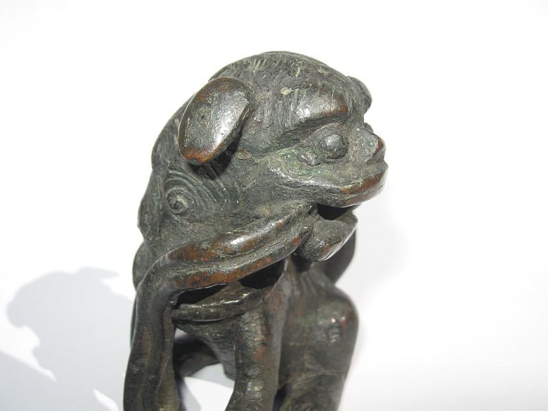 Early Chinese Bronze Foo Dog Scroll Weight