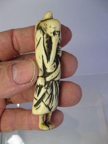 Japanese Antler Bone Netsuke of a Sennin, Early