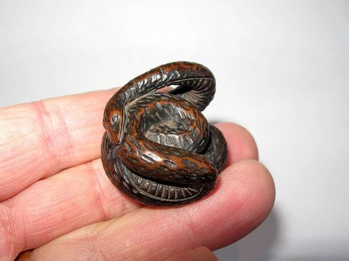 Japanese Wooden Netsuke of a Coiled Snake