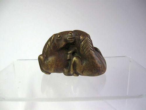 Chinese Bronze Scroll Weight of Two Horses