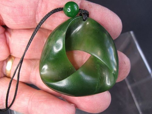 New Zealand Green Jade Spiral Pendant with Jade Beads