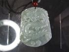Chinese Green Jade Dragon Pendant, with White Jade Beads