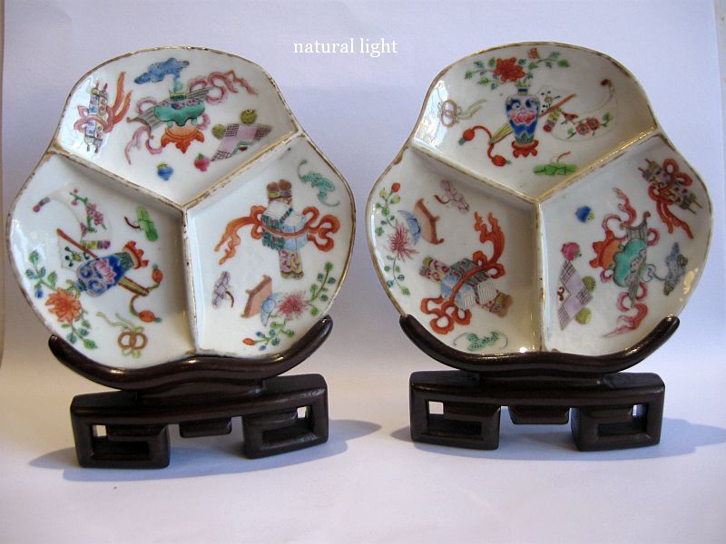 Chinese Pair of Famille Rose Sectional Plates, Daoguang Period