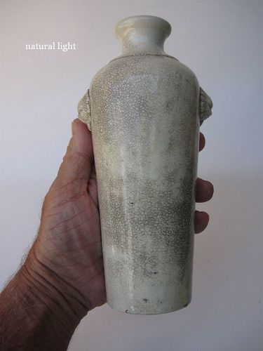 Chinese Ge Type Celadon Crackle Vase with Beast Head Handles