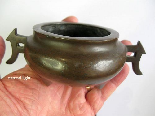 Chinese Bronze Shisou Censer on Original Wooden Lotus Stand