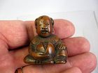 Japanese Wooden Netsuke of a Boy and a Persimmon, Signed
