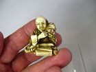 Japanese Netsuke of a Mask Maker, Signed on Lacquer Tablet