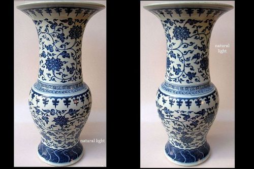 Chinese Porcelain Blue and White Yan Yan Lotus Scroll Vase