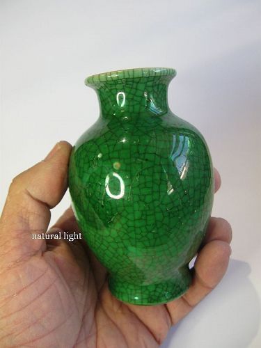 Chinese Porcelain Green Crackle Vase, Baluster Form