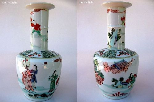 Chinese Porcelain Famille Verte Mallet Vase, Kangxi Marks
