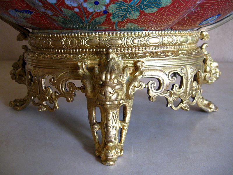 Chinese Large Cloisonne Jardiniere With French Ormolu Supports