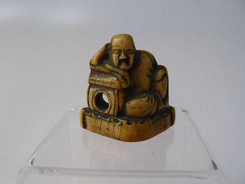 Chinese Carved Toggle of a Resting Scholar, Netsuke Conversion