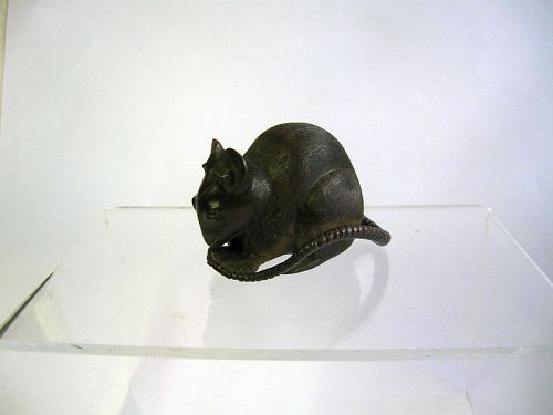 Japanese Miniature Bronze Rat Okimono
