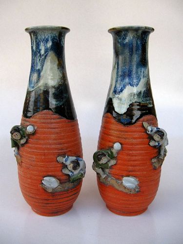 Pair of Japanese Sumida Gawa Vases