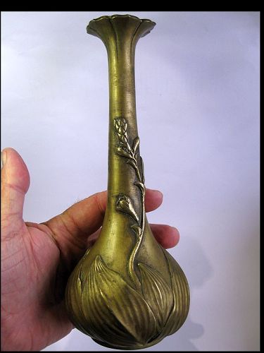 Japanese Gilt Bronze Art Nouveau Lilly Vase, Marked