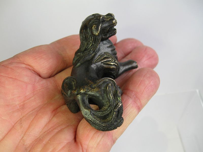 Chinese Ming Period Bronze Scroll Weight of a Mythical Lion