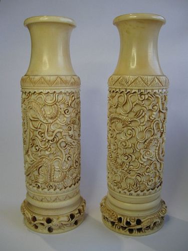 Chinese Pair of Carved Vases