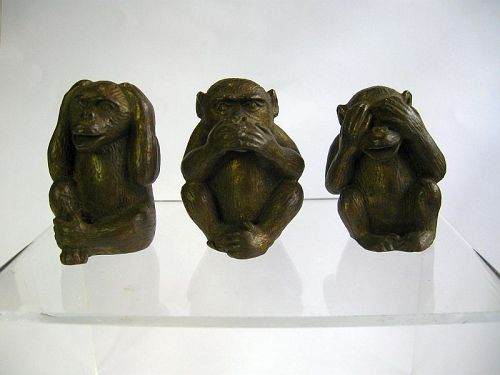 Japanese Bronze See, Hear and Speak No Evil Monkeys