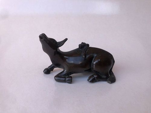 Chinese Bronze Water Dropper of a Young Buffalo, Ming Period