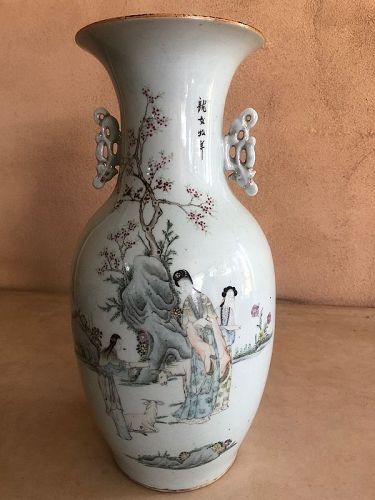 Large Chinese Famille Rose Porcelain Figural Vase