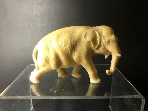 Japanese Carved Elephant Okimono, Signed