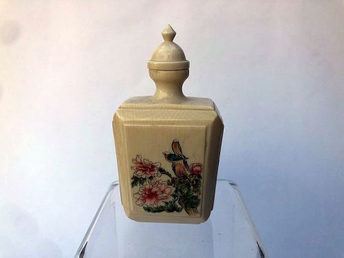 Chinese Carved Polychrome Snuff Bottle with Calligraphy