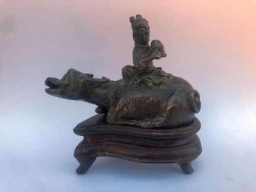 Chinese Bronze Water Dropper of a Buffalo and Rider