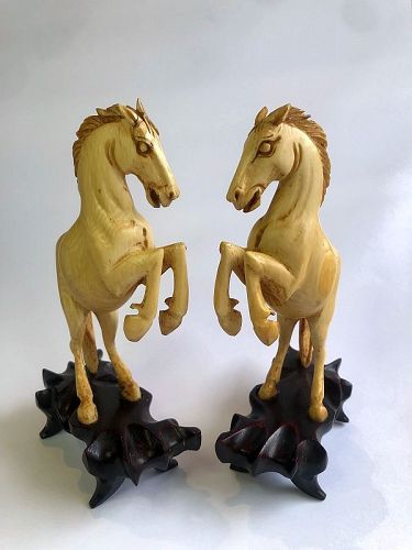 Chinese Pair of Carved Horses on