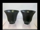 Chinese Pair of Spinach Jade Wine Cups Marked, Dunhuang