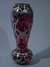 American Sterling Silver Overlay Cranberry Glass Vase