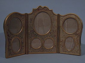 French Gilt-Bronze Triptych Picture Frame C 1900