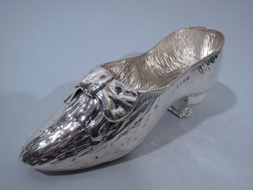 Antique English Victorian Sterling Silver Lady's Satin Shoe