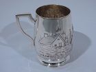 Antique English Edwardian Sterling Silver Baby Cup with Pastoral Scene