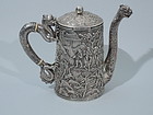 Dramatic Chinese Silver Teapot by Khecheong C 1851