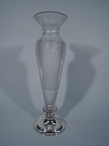 Large and Pretty Hawkes Cut Glass and Sterling Silver Vase