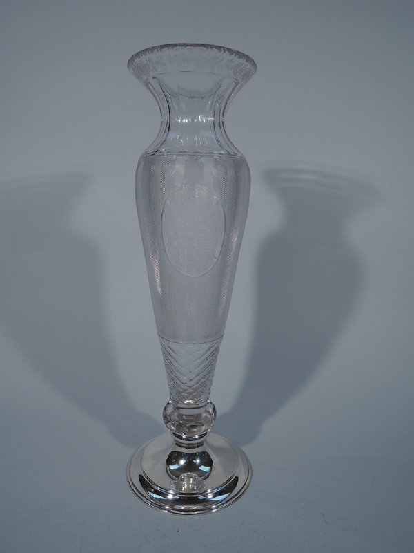 Set Of 4 Libbey Vintage crystal clear glass vases acid etched flowers 6-1/2" 