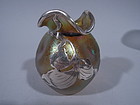 Art Nouveau Iridescent Gold Glass Silver Overlay Bud Vase