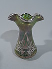 Art Nouveau Iridescent Glass Vase with Silver Overlay