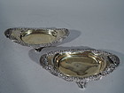 Pair of Antique Tiffany Chrysanthemum Sterling Silver Footed Bowls